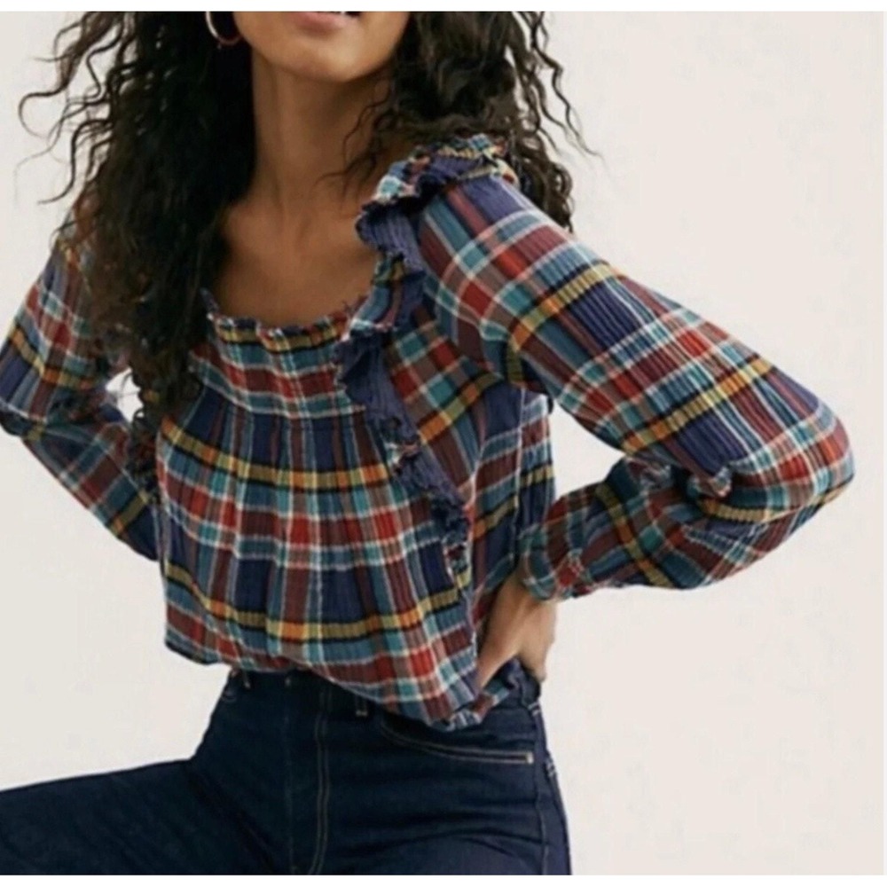 035. NWT / Free People We The Free "Siena" Plaid Pullover Blouse / sz L